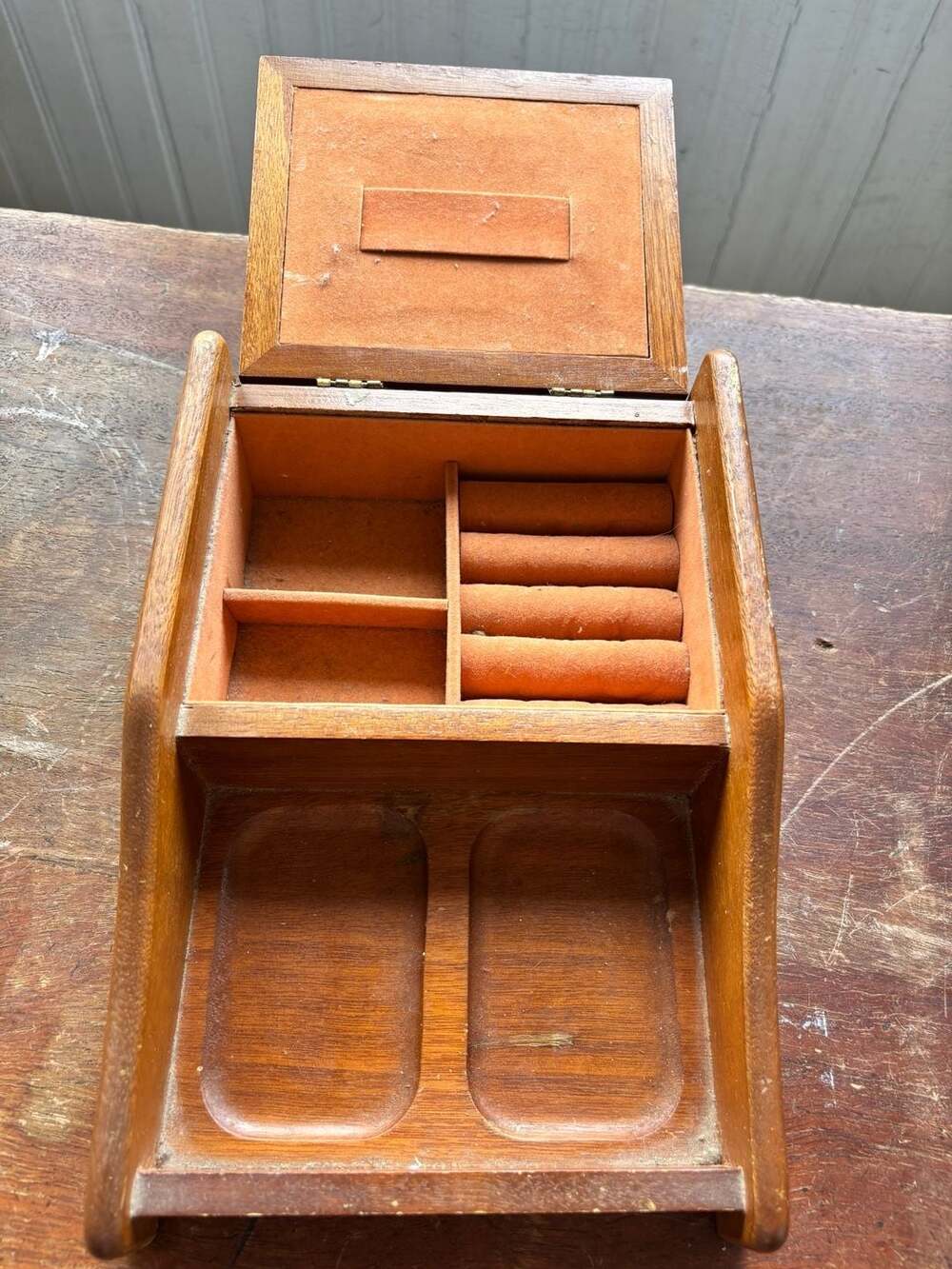 Vintage Concepts Intl Wooden Valet Jewelry Box with Ring Rolls and Storage
